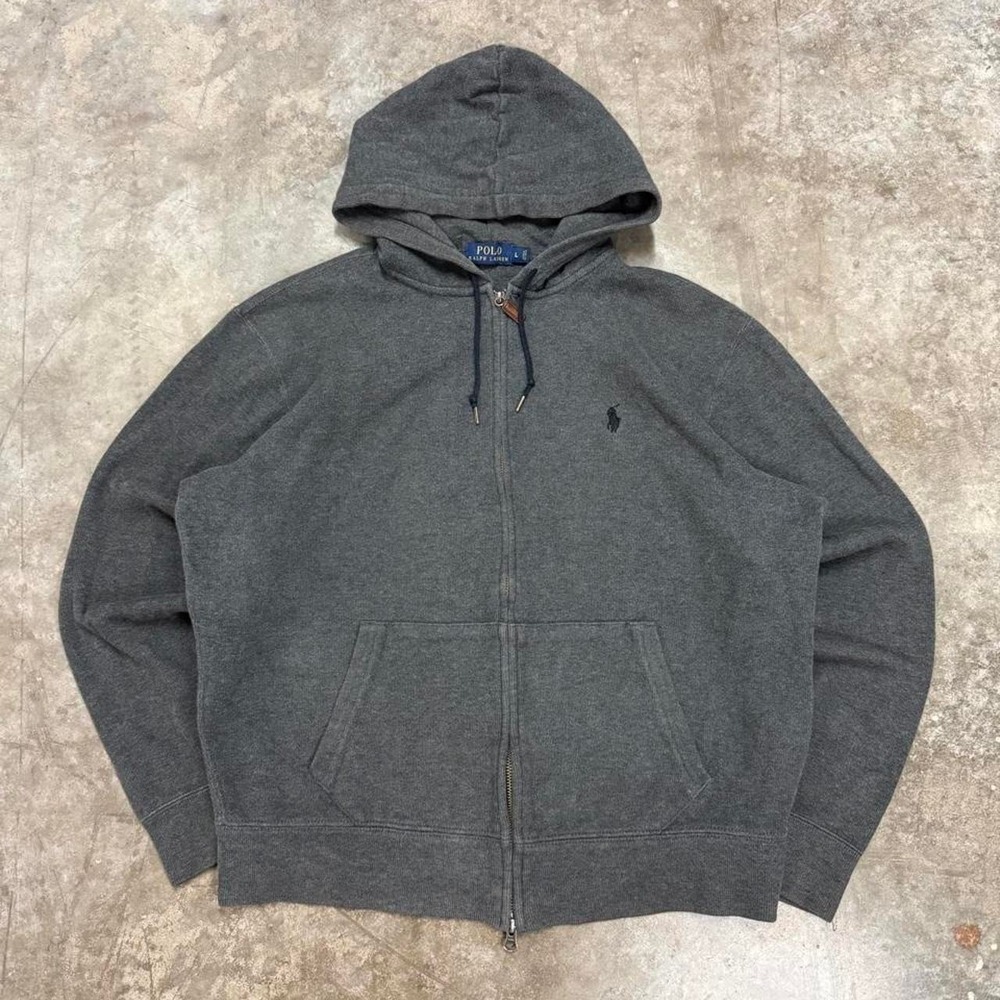 Y2K Polo Ralph Lauren Charcoal Gray Essential Full Zip Hoodie‎ Fits XL